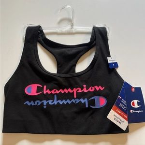 CHAMPION athletic Sports Bra~Black With neon letters~NWT~Size Small